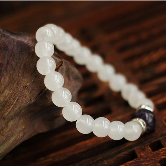 Natural White Chalcedony Positivity Bracelet - Picture 4 of 6